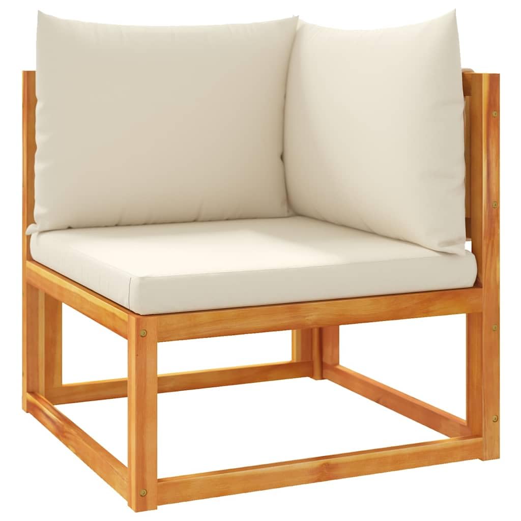 Divano da giardino angolare in legno di acacia e corda, divano angolare esterno con cuscini sfoderabili lavabili, poltrona d'angolo modulare per patio terrazza, seduta resistente alle intemperie