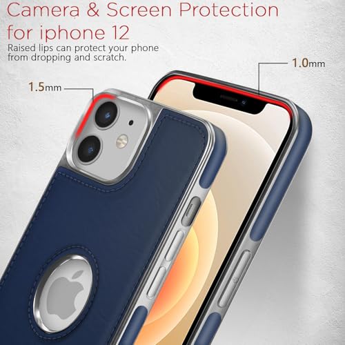 Image of Amazon Basics Back Cover iPhone 12 /12 Pro Silver Electroplated Chrome | Full Camera Protection | Chrome Leather | Flexible Pu Leather Bumper Case (Blue)