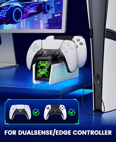 Image of Charging Station for P S5 Controller, Fast DualSense Charger Dock with RGB Touch Control, Controller Indicator Light Stand Compatible with PlayStation 5 Dualsense Edge Accessories