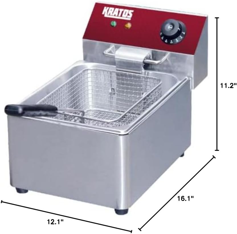 Kratos Commercial Electric Countertop Deep Fryer, 10 lb. Fryer with Basket, Stainless Steel Fryer for Restaurants, Concession Stands