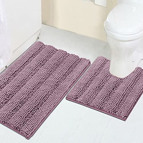Image of 2 Piece Bathroom Rug Set with Toilet Mat, Soft Absorbent Chenille, Non-Slip