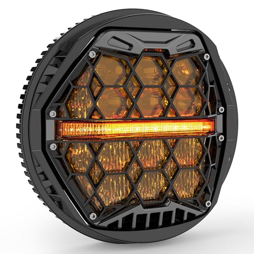 Image of DOT Approved 5-3 /4 inch 5.75 Inch LED Headlight with Amber Lens DRL Compatible with Dyna Street Bob Super Wide Glide Low Rider Night Rod Train Softail Deuce Custom Sportster Iron 883,Black