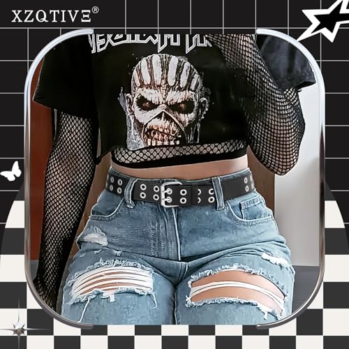 XZQTIVE Double Grommet PU Leather Belt for Women Men Punk metal Jean Belt Wide 1.5 Inch2