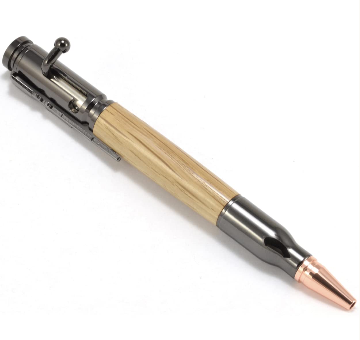 Handmade Wooden Ballpoint Pen, Bolt Action Pen In Whiskey Barrel (Gun Metal Kit Color), Made In The USA | Autumn Woods Collective
