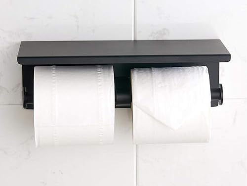 Miniatura 6 de GULICA Soporte para rollo de papel higiénico con estante para teléfono, soporte de papel de acero inoxidable, papel higiénico doble montado en la