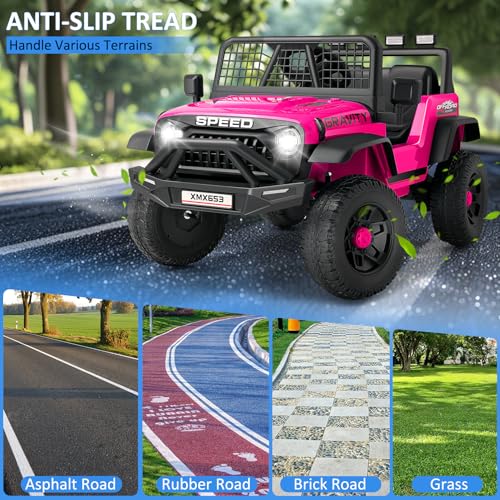 Hikole 24v Ride on Toys with Remote Control, Music Player, Shock Absorption, LED Lights, 3 Speeds, Safety Belt, Power Wh - Additional View