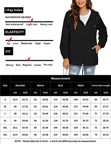 Rapbin Damen Jacke Übergangsjacke Wasserdicht Winddicht Faltbare Regenjacke Leicht Dünne Faltbare Regenmantel(Schwarz,XXL)