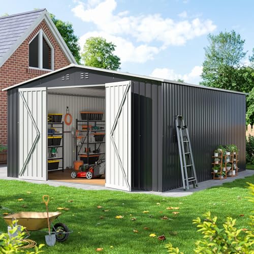 Image of DAUSOLA 10x12 FT Outdoor Storage Shed, Metal Garden Tool Sheds with Windows