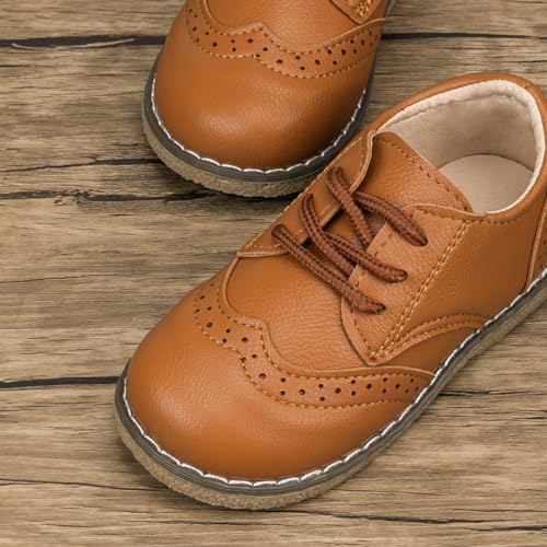 Image of Meckior Toddler Boys Girls Dress Shoes Little Kid Oxford Shoes Wedding Church Dress Shoes PU Leather Lace Up School Uniform Loafer Flats