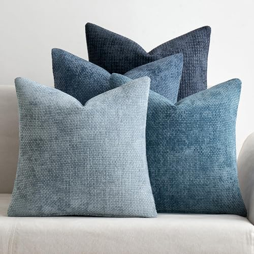 Image of MIULEE Pack of 4 Couch Throw Pillow Covers 26x26 Inch Neutral Blue Soft Decorative Chenille Pillow Covers Farmhouse Accent Cushion Covers for Boho Western Spring Home Decor Sofa Bedroom Living Room