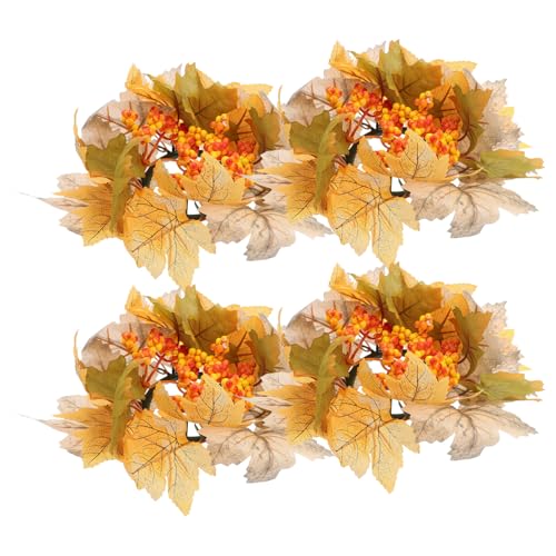 BIUDECO 4 Pezzi Portacandele con Ghirlanda Foglie d Acero Artificiali Autunnale Piccola per Candele Decorazione per Ringraziamento Festa del Raccolto e Halloween