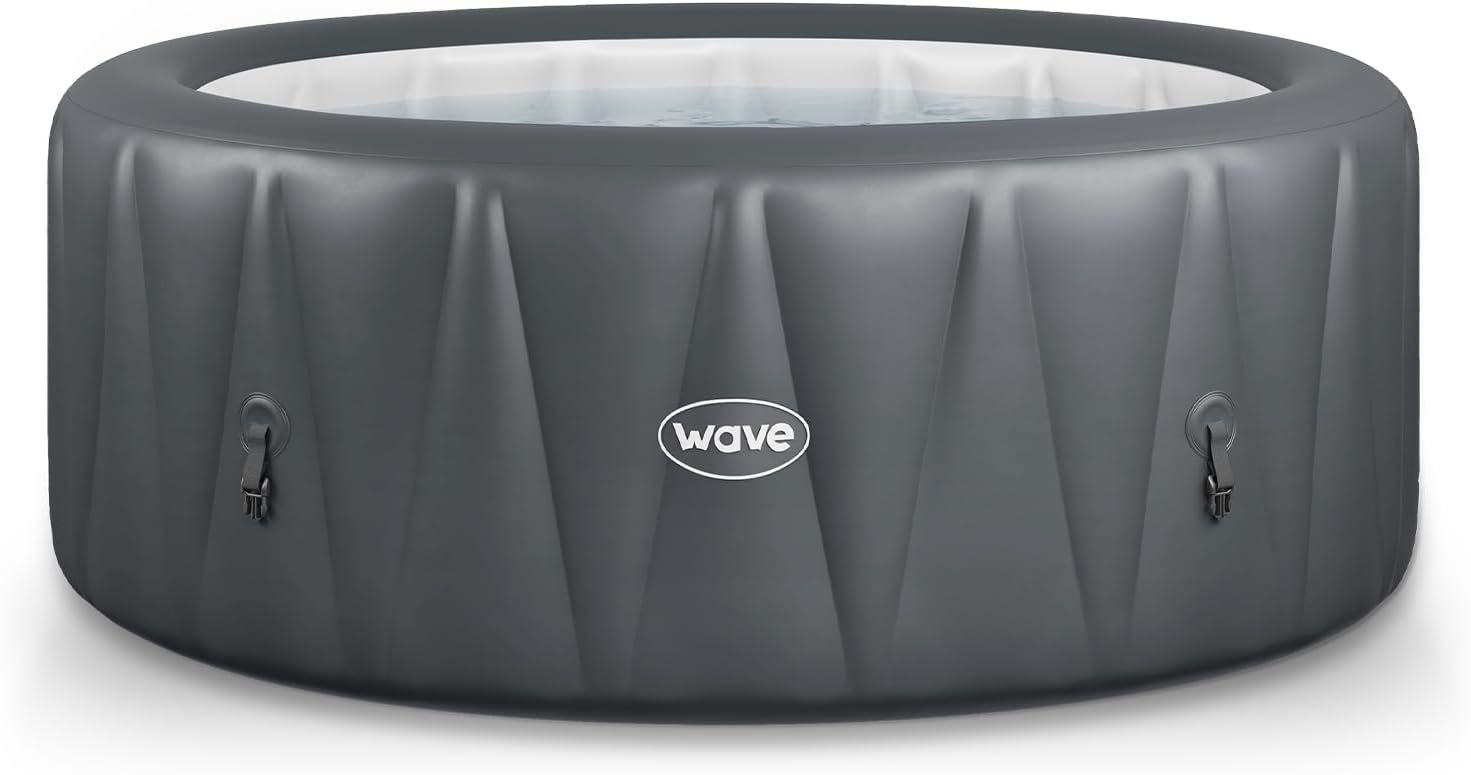 Wave Atlantic 4-Person Inflatable Hot Tub | Integrated Eco Heater | 110 Aquajet Massage System | Anti-Freeze Protection | Quick 15-Minute Setup | Dark Grey