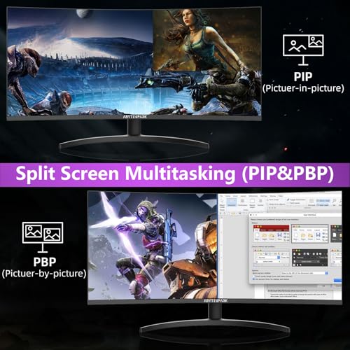 Image of 34 Inch Curved Ultra Wide WQHD 4K (3440 x 1440) Gaming Monitor, 165Hz 1500R-PIP /PBP, 1ms (MPRT), HDR400, DCI-P3 95%,FreeSync & G-Sync, 2 x DP 1.4 and 2 x HDMI 2.0, Tilt Height Adjustment