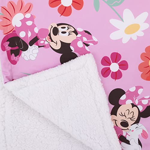 Image of NoJo Disney Minnie Mouse Springtime Flowers Pink Orange, Green, and White Super Soft Sherpa Baby Blanket