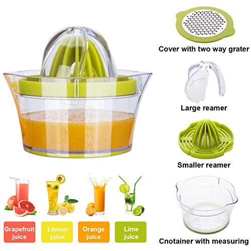 Green Lemon Manual Hand Squeezer - Citrus Orange Juicer Manual Hand Squeezer, with Built-in Measuring Cup and Extraction Egg Separator Ginger Grater, Anti-Slip Lid Rotation Reamer Lime Press, 12Ounce - Thumbnail 7