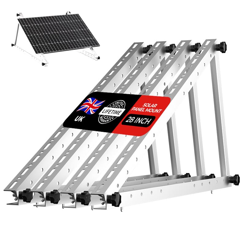 YMQHBS Solar Panel Mounting Brackets Aluminium 28 Inch Adjustable with Foldable Tilt Legs Silver 2 Sets for Roof RV Boat & Off-Grid Applications