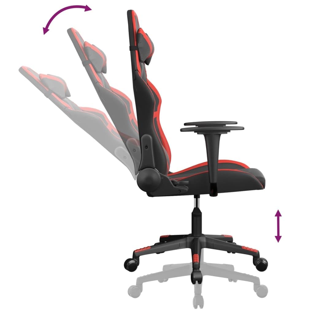 Gaming-Stuhl Schwarz Rot Kunstleder Ergonomischer Zocker Sitz mit Wippfunktion Lenden Nacken Kissen, Drehbarer Chefsessel für Büro, Homeoffice, Jugendzimmer, PC, Esport, Komfort