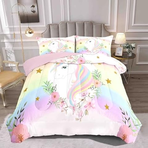 Decalsweet Unicorn Kids Comforter Set Cover