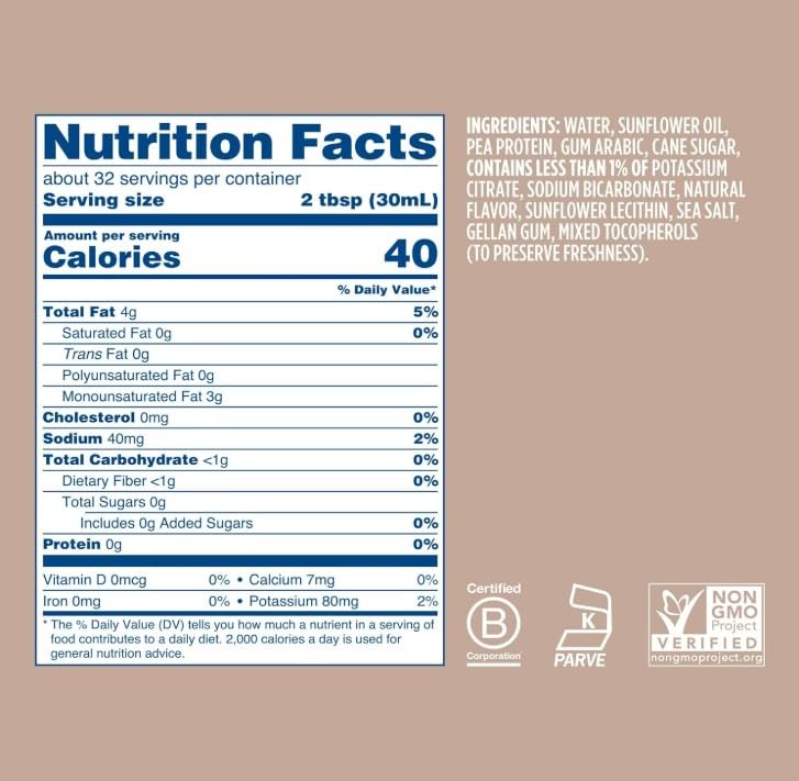 Image of Ripple Half & Half Plant Based Milk | Smooth & Creamy | Sugar Free, Allergen Free | Shelf Stable | Vegan, Non GMO Certified | Dairy, Soy, Nut, Gluten, & Lactose Free | 32 Fl Oz Cartons (Pack of 3)
