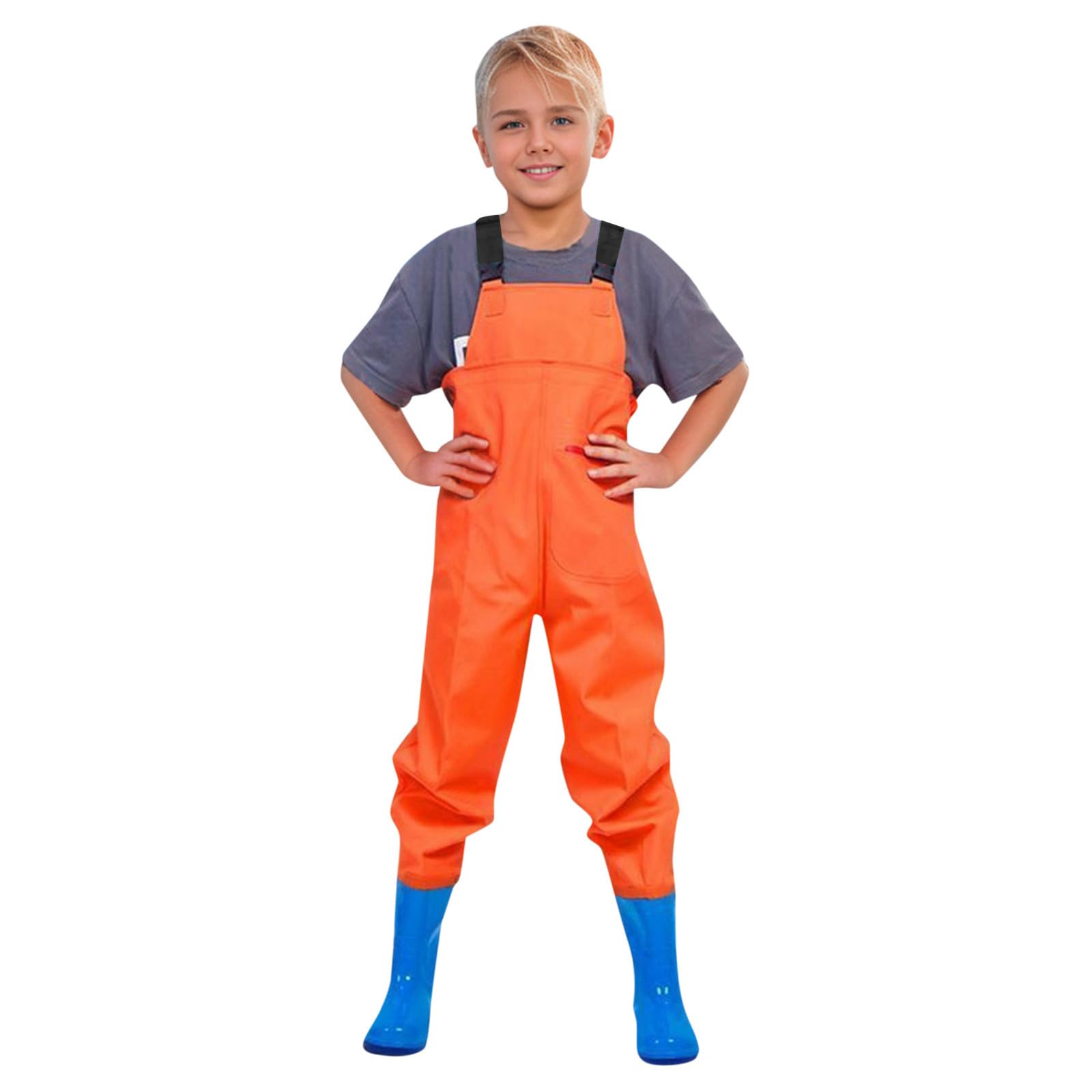 Fishing Waders for Kids Boys Girls Chest Waders Youth Fishing Wader with Pocket for Toddler Children Water Proof Wader with Boots (X2-Orange, 1-2Years) — image 1