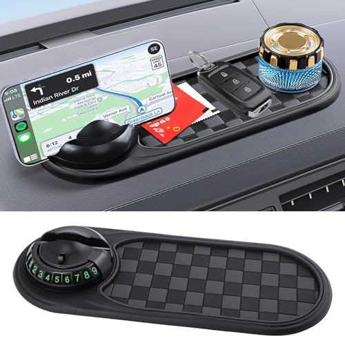 TPTGIAR Multifunction Car Anti-slip Mat Car Dashboard Accessories Rotatable Anti Skid Cars Dashboard Mat with Temporary Parking Number 30 x 14.5CM Auto Universal Phone Holder Non Slip Pads Black
