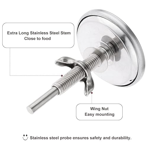 Miniatura 7 de Mtsooning Termómetro de barbacoa de carbón de 2 38 pulgadas, cara 800F, medidor de temperatura para parrilla, ahumador de madera, carne al aire