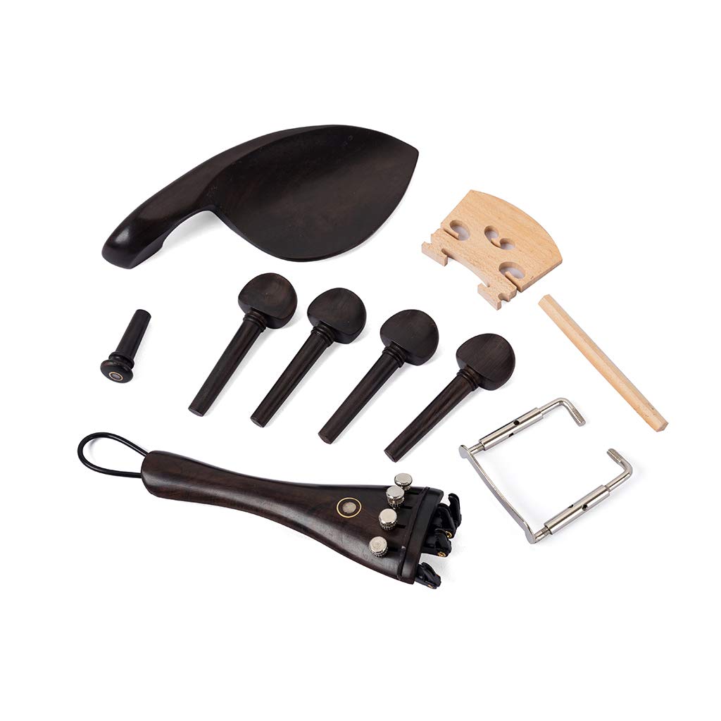 Alnicov Kit de violín 4/4 de tamaño completo, accesorios de violín, clavija de afinador fino, soporte de barbilla, pasador de extremo para piezas de repuesto de violín 4/4, 15 piezas