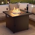 Grand Patio 30 Inch Square Propane Gas Fire Pit CSA Safety Approved, 50000BTU Outdoor Gas Fire Pit Table with Removable Lid and Lava Rock for Garden, Backyard, Deck