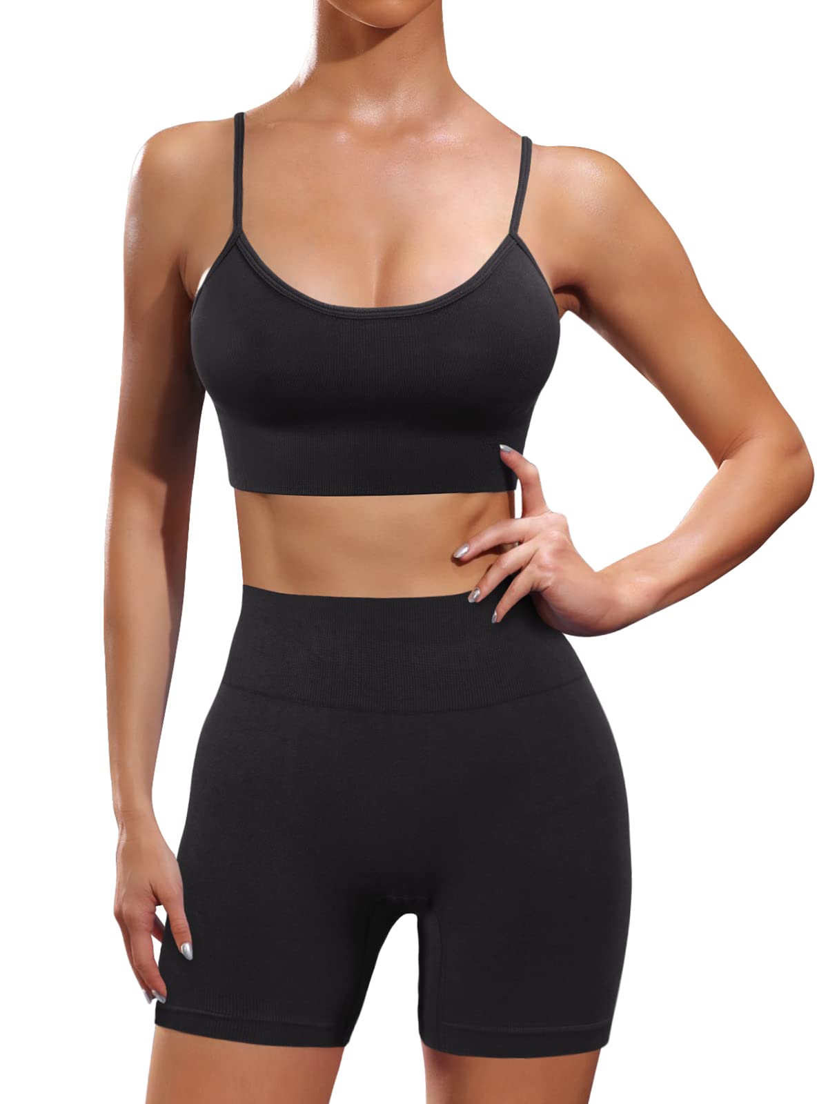 Womens Workout Sets 2 Piece Seamless Biker Short Set High Waist