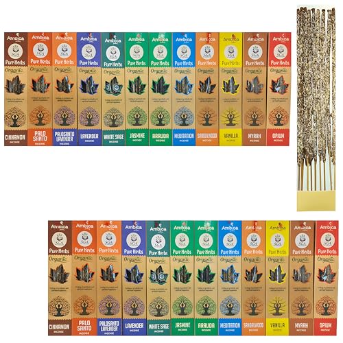 Incenso Naturale SGA, Incenso Biologico senza sostanze tossiche, 12 confezioni diverse e casuali che possono includere: Salvia Bianca, Sandalo, Ambra, Lavanda o Nag Champa. Fatto a mano.(SGA)