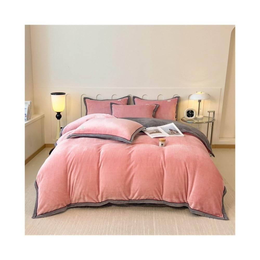 Zestaw Pościeli 1 szt. Poszewka na kołdrę z aksamitu mlecznego, zimowa, gruba i ciepła, unisex, łóżko podwójne, 150/200/220 cm(Pink,150x200cm)