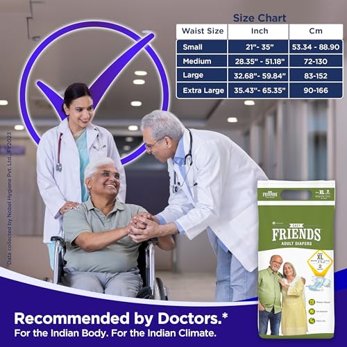 Image of Friends Easy Adult Diapers Tape Style - (Extra Large) with odour lock and Anti-Bacterial Absorbent Core- Waist Size 29.53-62.99 Inch ; 75-160 Cm