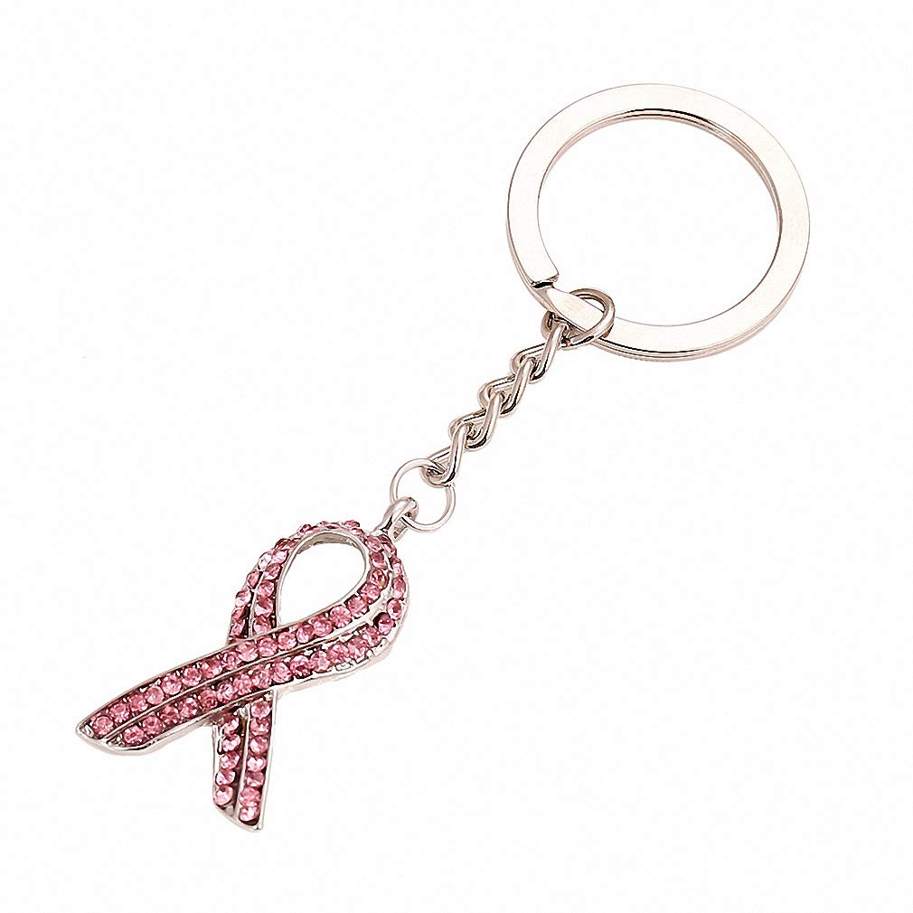 HafritaHafrita Pink Ribbon Crystal Rhinestone Key Chain Breast Cancer Bowknot Charm Key Ring Keyring Keychain