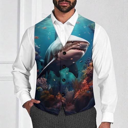 Sea Shark Men's Suit Vest Business Formal Waistcoat Vest with 2 Pockets for Wedding Party2