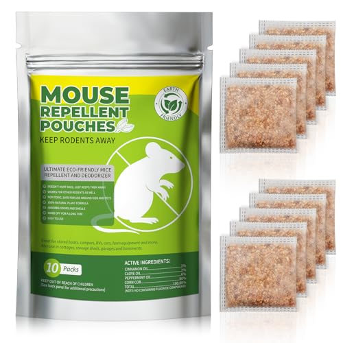 GRLEP 10 Packs Mice Repellent Pouches Peppermint Oil Rodent Repeller Natural Pest Control for Rats Squirrels Insects Indoor Outdoor Mouse Deterrent