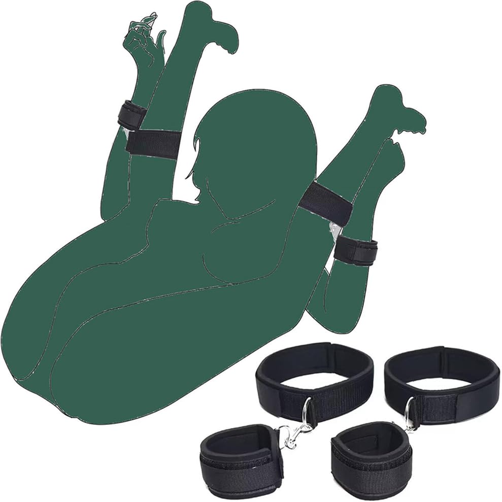 BDSM Sex Bed Bondage Restraints Kit Toys Rope Sex Ties for Ankles and Wrists Bar Bondage Gear & Accessories Fuzzy Handcuffs Hand Cuff Set for Adults Bedroom Bed Restraint for Queen Sized Bed Sweater