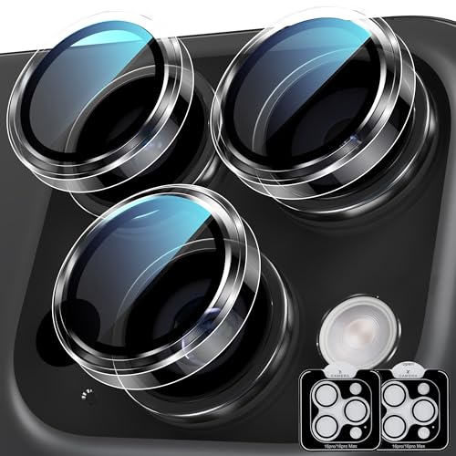 YWXTW Camera Lens Protector for iPhone 16 Pro/iPhone 16 Pro Max, [1 Step Installation Tray] Tempered Glass Screen Protector Metal Individual Camera Cover Accessories Case Friendly (Clear-2Pack)
