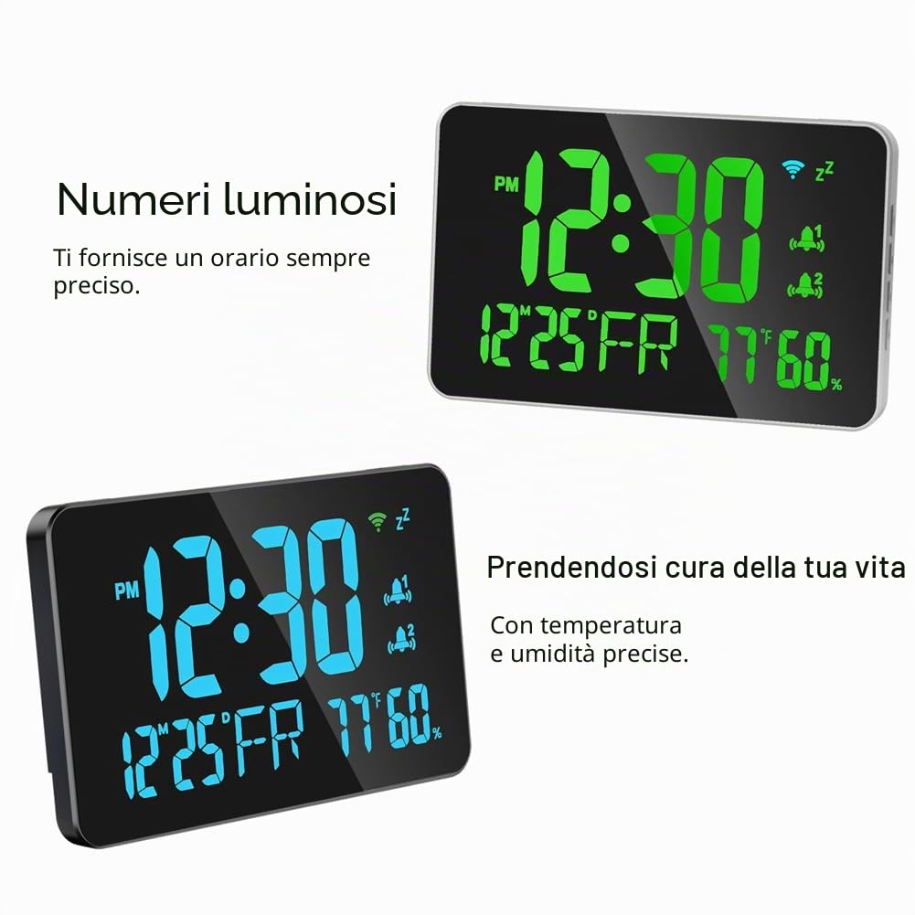 Irfora Tuya, orologio tavolo WiFi calendario, igrometro intelligente con indicatore LED digitale, supporta la calibrazione automatica Wi-Fi/regolabile in 4 livelli