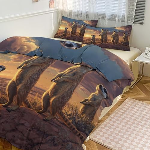 Ropa de cama de suricato para niños con dos fundas de almohada de 80x80 cm 3