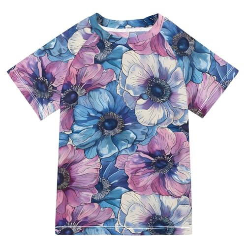 ALAZA Kids Rash Guard Boys Toddler Swim Shirts Short Sleeve Anemone Flower UPF 50+ 3T