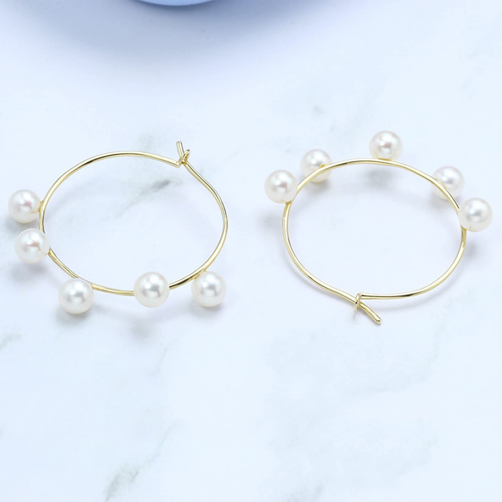 Orecchini Oro Vero 14K Donna Cerchio Di Perla Semplice Oro Orecchini Cerchio Piccoli
