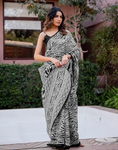 Image of SIRIL Women's Cotton Printed Saree with Unstitched Blouse Piece