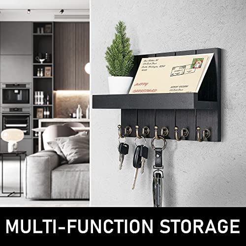 Rebee Vision Decorative Farmhouse Key Holder For Wall - Elegant Wall Mounted Key Racks With Modern Mail Organizer For Home Entryway Decor - Stylish Key Hooks (Black) #TOP1