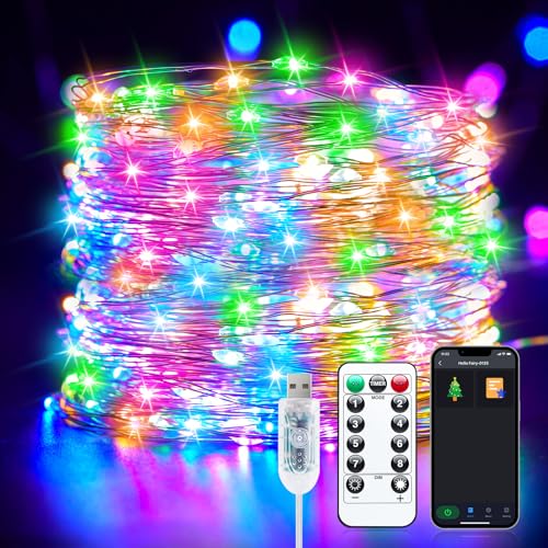 Smart Fairy Lights Plug in, 2 Pack 33FT 100LEDs USB Bluetooth Twinkle Lights with Timer and Remote...