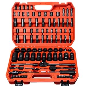 AMM 123Pcs Impact socket set,1/4”3/8”Drive Deep&Shallow Socket wrench set,6 Point Metric&Standard Full 5/32"-3/4",4-22mm with Spark plug sockets,72T Ratchet handle,Screwdrivers,for Automotive&Home