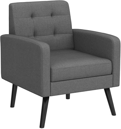 Miniatura 4 de Yaheetech Sillas decorativas de mediados de siglo, silla moderna tapizada para sala de estar, sillón acogedor con respaldo abotonado y patas de