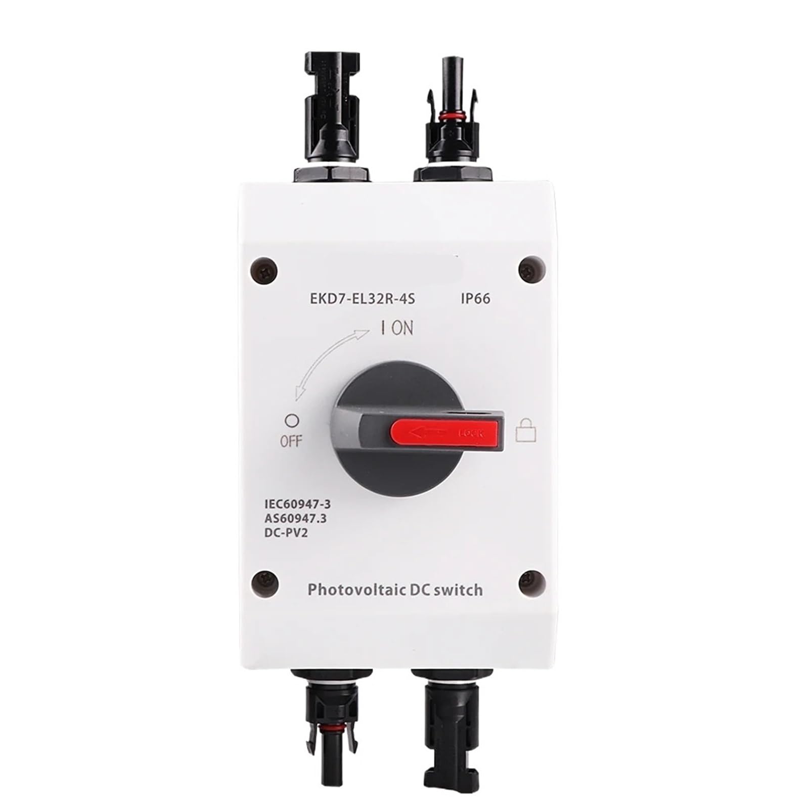 Interruptor de aislamiento solar fotovoltaico para exteriores, interruptor solar fotovoltaico 4P 1000V 32A UKPM mango giratorio IP66 impermeable EKD7(EKD7-EL32R-MG25)