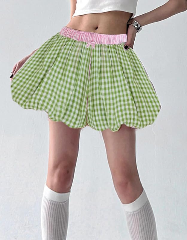 Women Y2K Plaid Bubble Mini Skirt 90s Balloon Gingham Short Skirts Cute Puffy Pleated Skirts Holiday Party Skirts2