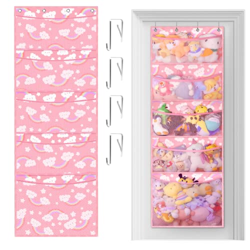 Image of ATEMANS Stuffed Animal Storage, Over The Door Organizer Storage for Closet, Baby, Stuffed Animal Holder with Large Pockets, Hanging Door Organizer for Nursery, Bedroom