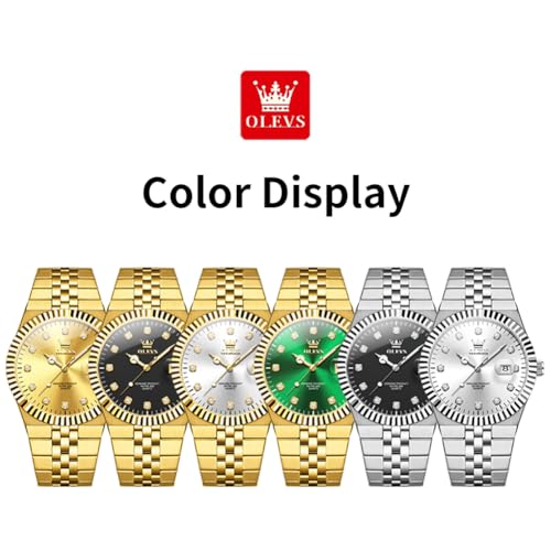 Image of OLEVS Mens Watches Luxury Diamond Calendar Stainless Steel Male Watches Business Dress Waterproof Luminous Fashion Watch for Men